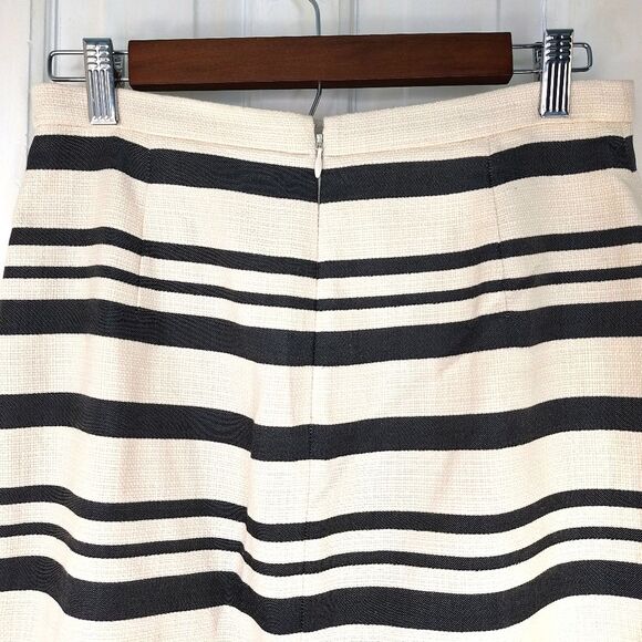 J. Crew Black & Cream Striped Pencil Skirt Sz 2 - Picture 5 of 14